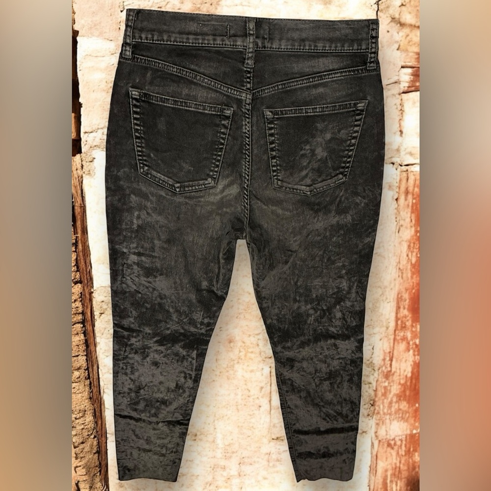 FREE PEOPLE | Stella Black Velvet Skinny Jeans High Rise Pants Button Fly Sz:27